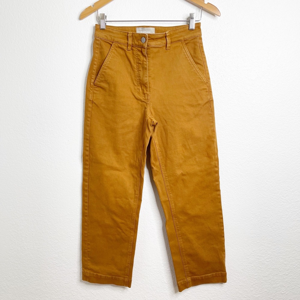 Everlane Women Cropped Straight Leg Pants Ochre Turmeric Brown High Rise Size 2